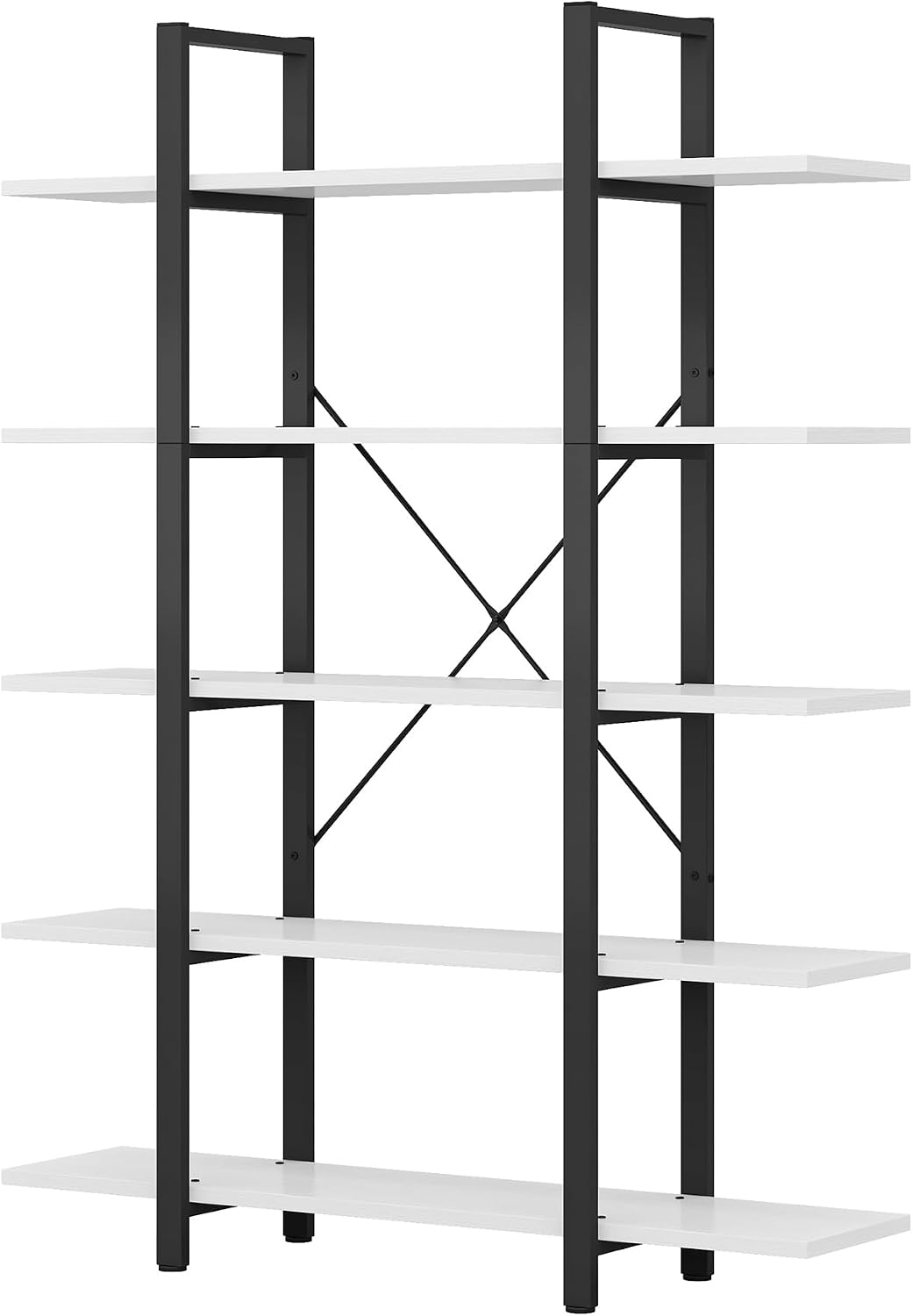 Tribesigns 5-Tier Bookshelf, Vintage Industrial Style Bookcase 72 H x 12 W x 47L Inches, White