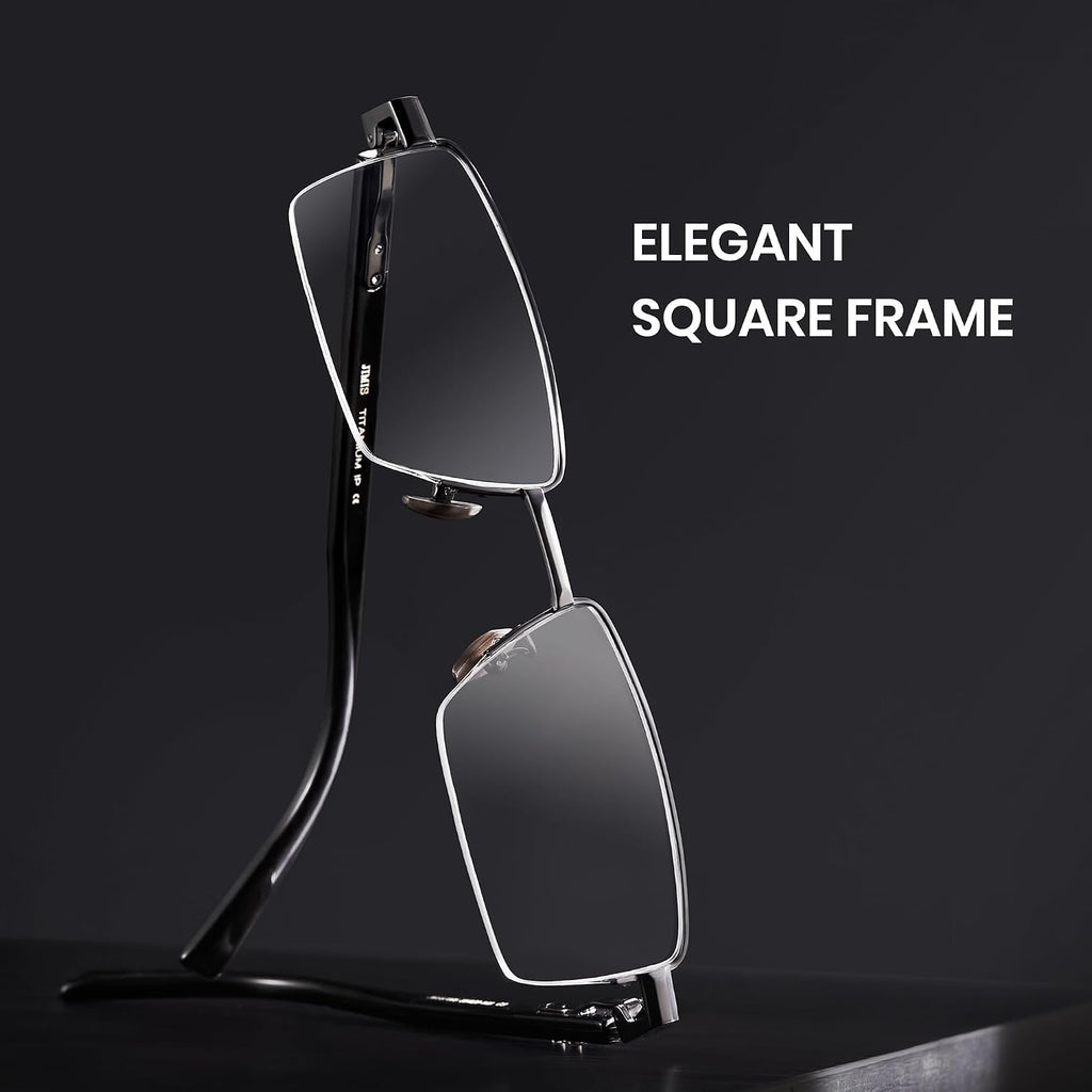 Cyxus 100% Really Buffalo Horn Glasses Pure Titanium for Men Rimless Square Glasses 8135 Space Silver