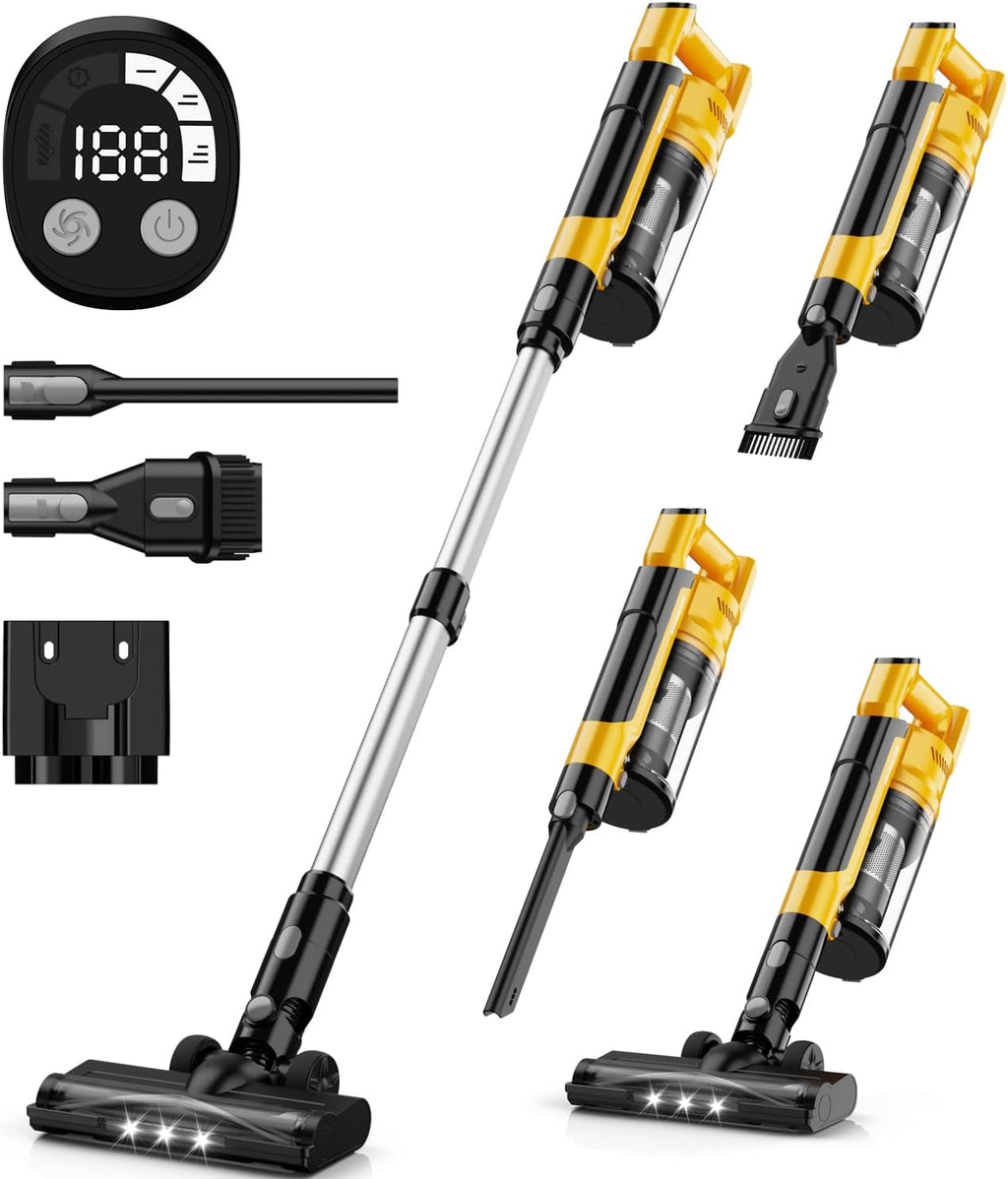 350W Cordless Vacuum Cleaner for Dewalt Battery, 35kPa Brushless Lightweight Stick Vacuum with 3 Mode Suction, 6 in 1 Stick Vacuum Cleaner with HEPA for Floor, Carpet, Car (Battery Not Included)