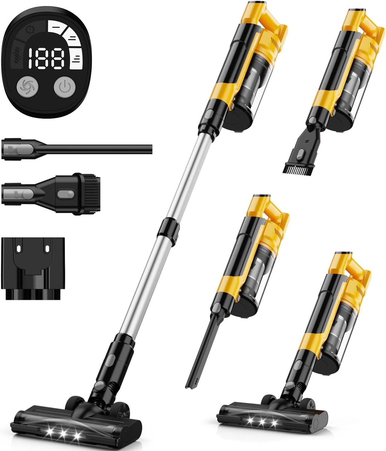 350W Cordless Vacuum Cleaner for Dewalt Battery, 35kPa Brushless Lightweight Stick Vacuum with 3 Mode Suction, 6 in 1 Stick Vacuum Cleaner with HEPA for Floor, Carpet, Car (Battery Not Included)