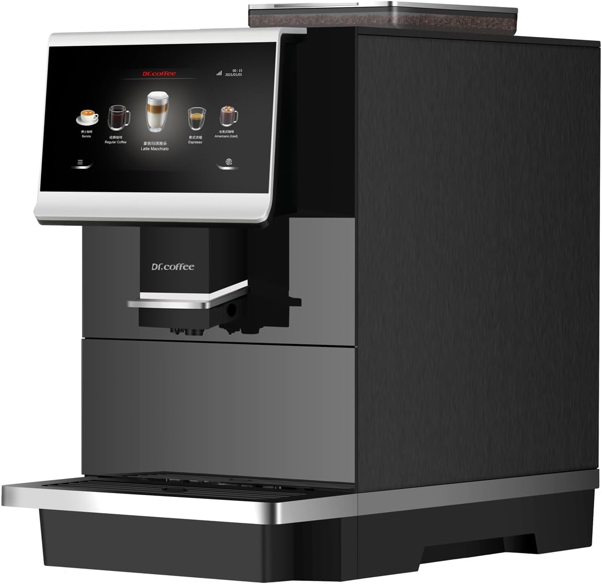 DR.COFFEE C12 Fully Automatic Coffee Machine, Espresso Machine With Ceramic Flat Burrs, 9 Grind Size Options, 7' HD Large Touchscreen, 4 Water Tank for Office Use