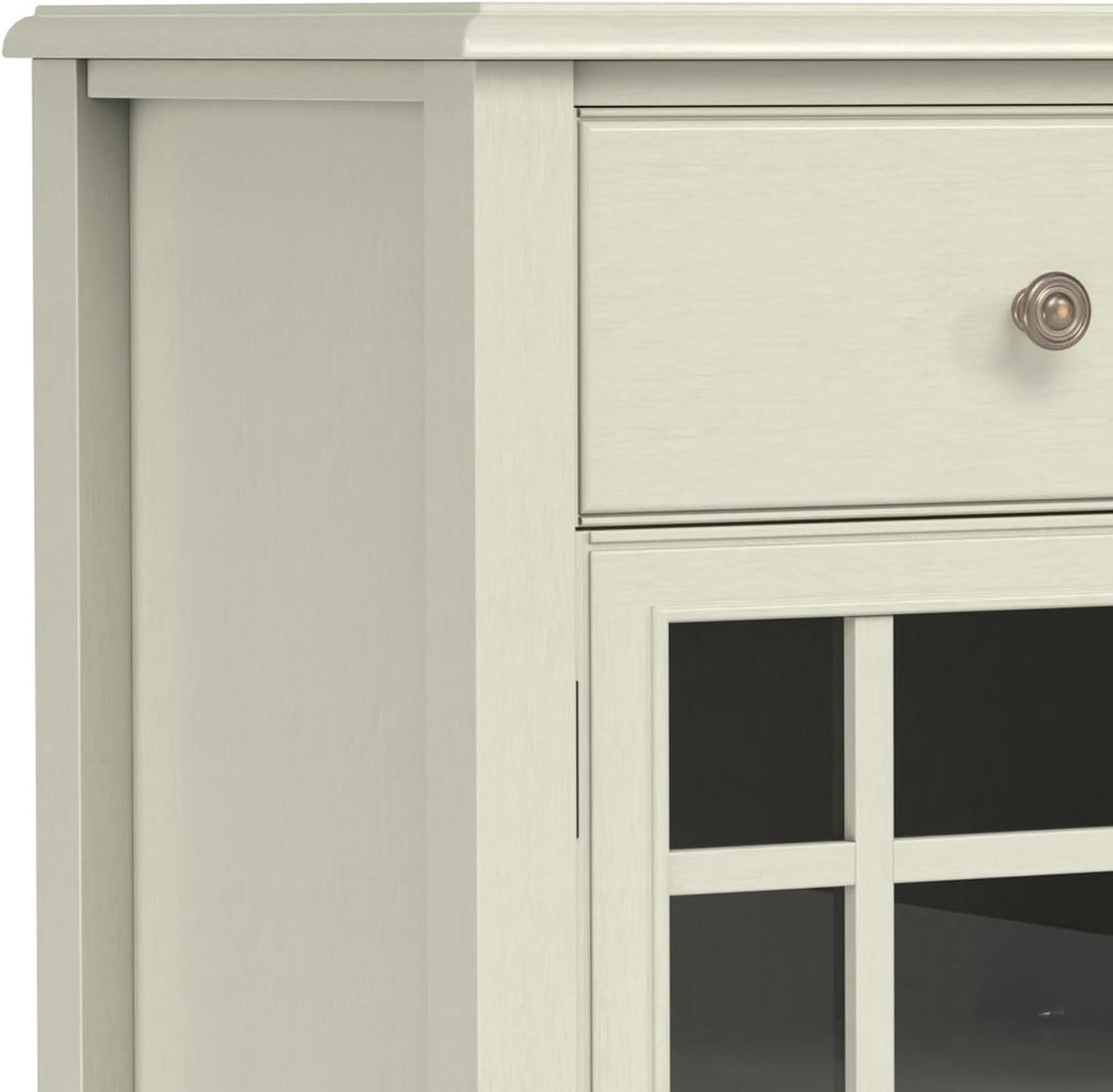 SIMPLIHOME Connaught Buffet - 60 inch Wide Solid Wood 3-Door Sideboard Buffet in Antique White, Traditional Storage Cabinet for Dining Room or Kitchen with Adjustable Shelves and Classic Molding