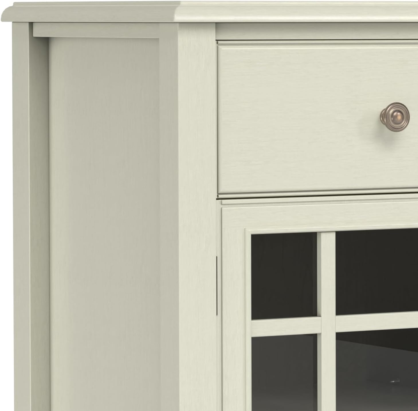 SIMPLIHOME Connaught Buffet - 60 inch Wide Solid Wood 3-Door Sideboard Buffet in Antique White, Traditional Storage Cabinet for Dining Room or Kitchen with Adjustable Shelves and Classic Molding