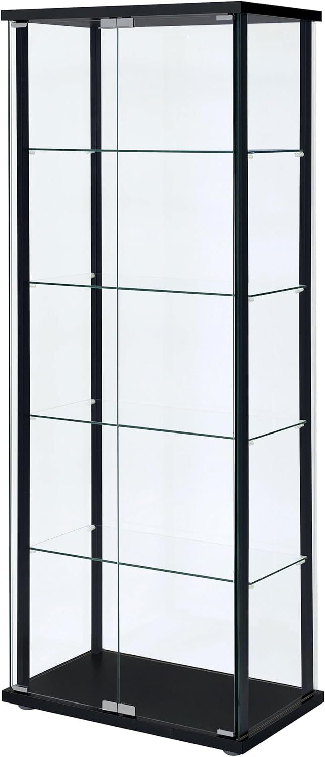 Coaster Home Furnishings - Delphinium - Glass - 4-Shelf Curio Cabinet with Wood Top and Base, Two Doors, and Chrome Hardware - Living Room - 64-Inch - Black - 950170