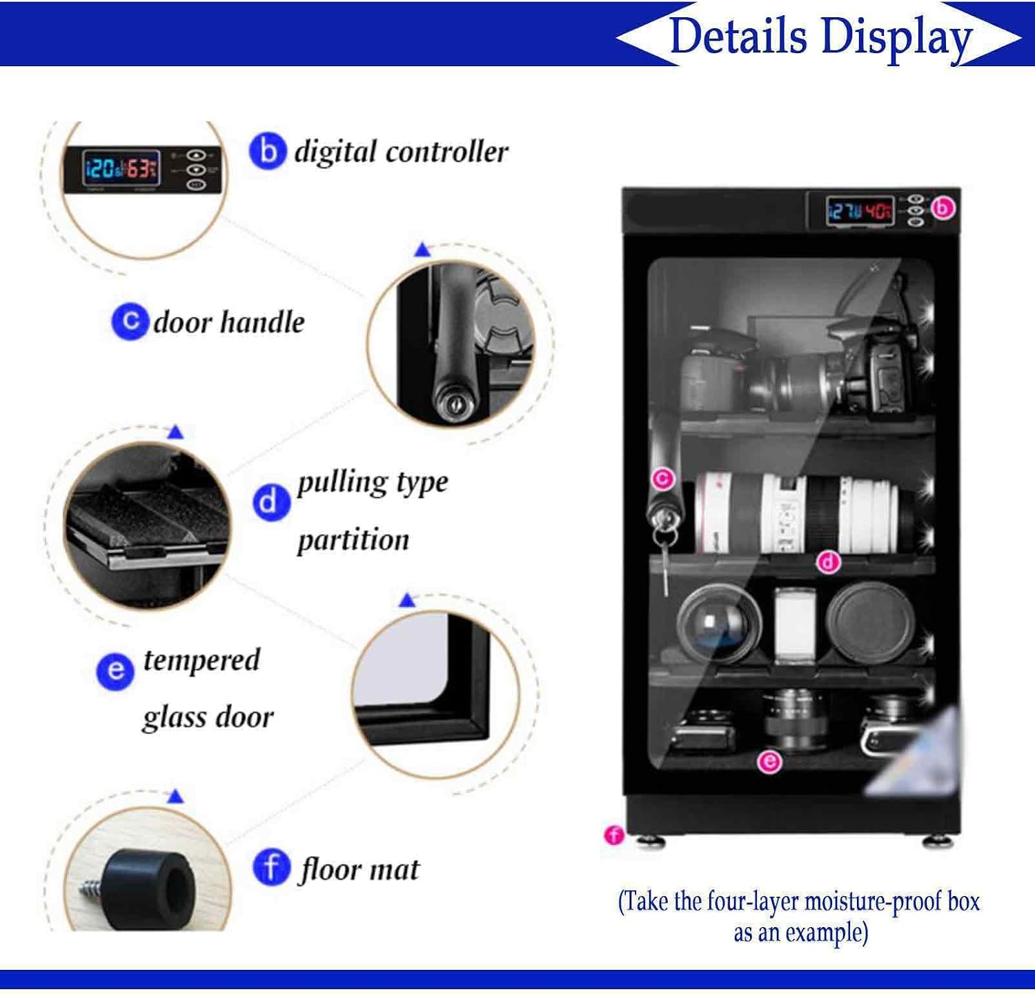 100L Electronic Camera Storage Dry Cabinet, 5 Layers Camera Digital Dehumidifying Dry Box for Lens and Electronic Equipment Storage