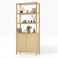 VINGLI Bookcase with Fluted Doors, 71' Wood Storage Cabinet with Adjustable Shelves, 6-Tier Display Cabinet Bookshelf for Study, Living Room, Home Office, Kitchen Pantry, Oak