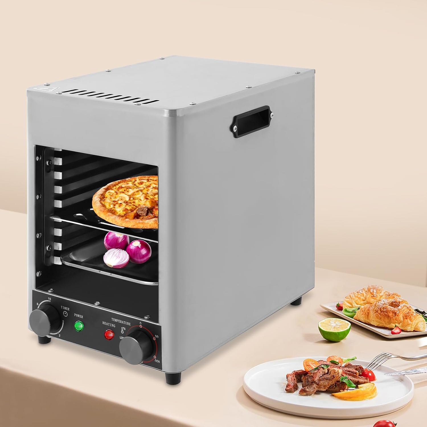 Electric Steak Broiler, 1700W Smokeless Indoor Grill with Tray Temperature Adjustable, Stainless Steel Steak Master Grill for Beef Chicken Fish Vegetables