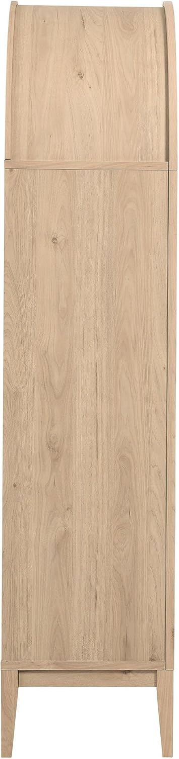 Modway Nolan Tall Arched Storage Display Cabinet in Light Oak - 74 Inch Arch Bookshelf with Glass Doors, Shelves and Drawers - Modern Accent Cabinet for Living Room, Dining Room