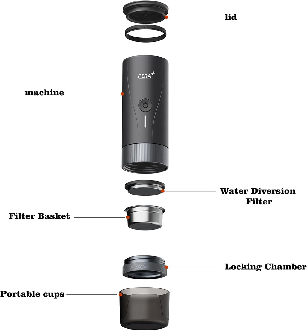 CERA+ Portable Espresso Maker Pro Version Self-Heating Professional-Level Mini Coffee Machine Compatiable with Ultra-Fine Grind For Travel,Camping,Hiking