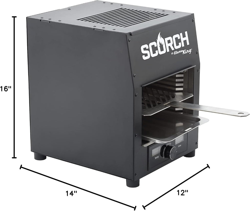 Flame King Scorch Smokeless Infrared Electric Broiler for Indoor Use, Fits on Kitchen Counter, Insulated, Comes with Broiler Tray Black