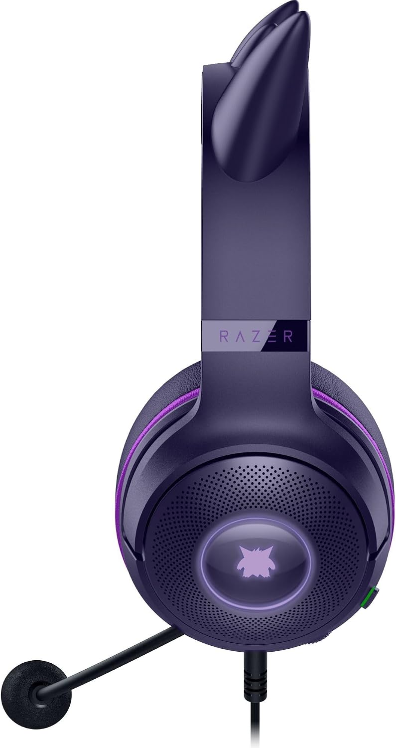 Razer Kraken Kitty V2 USB Wired Headset: Gengar Spikes - Stream Reactive Lighting - HyperClear Cardioid Mic - 40 mm Drivers - 7.1 Surround Sound - Comfortable Ear Cushions - Pokemon Gengar Edition