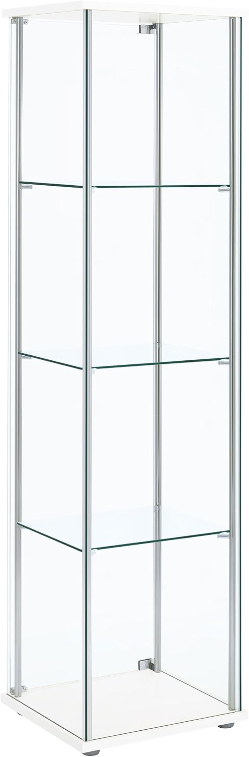 Coaster Home Furnishings - Bellatrix - Glass - 3-Shelf Curio Cabinet with Metal Frame, One Door, and Black Hardware - Living Room - 64-Inch - White - 951072