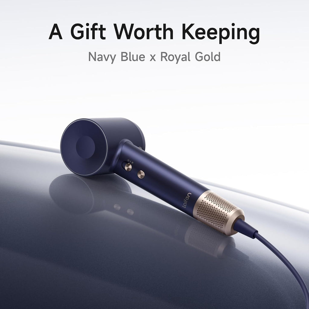 Laifen Premium High-Speed Hair Dryer Royal Blue Gift Box, Professional Ionic Portable Blow Dryer with 110,000 RPM, Lightweight, Low Noise, 360° Magnetic Styling Attachment, Wall Mount, Gift Bag, HD502