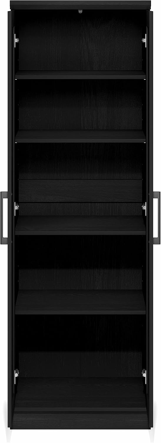 Furinno Robin Storage Cabinet, 5-Tier Pantry Cabinet with Adjustable Shelves, 23W with 2 Shaker-Doors, Kitchen Cabinet, Organization and Storage, for Pantry, Living Room, Home Office, Black Woodgrain