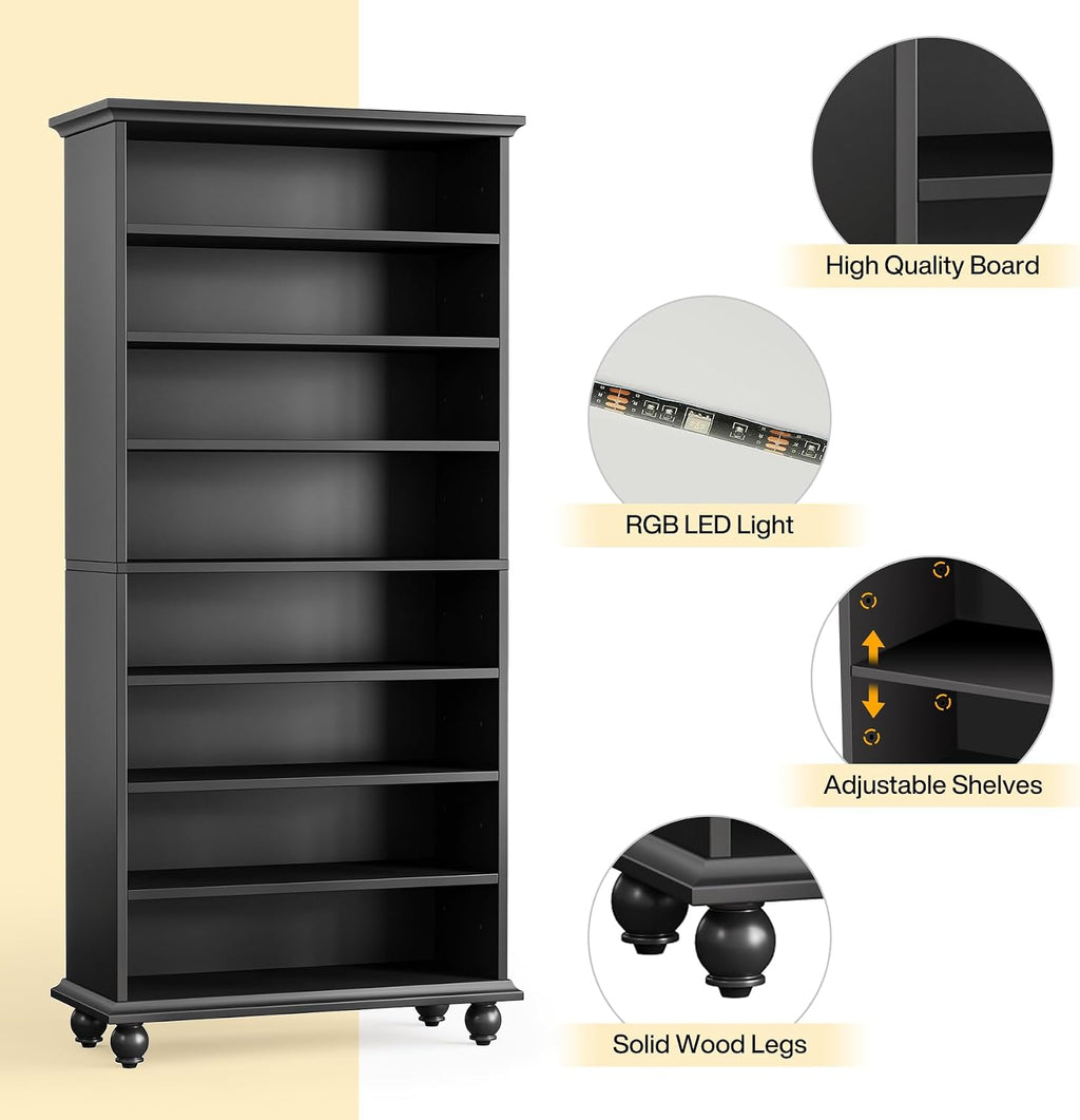 Tribesigns Narrow Tall Shoe Cabinet with LED Lighting, 9-Tier 30 Pairs Freestanding Shoes Storage Cabinet, Wood Shoe Organizer Cabinet with Solid Wooden Legs for Entryway (2, Black)