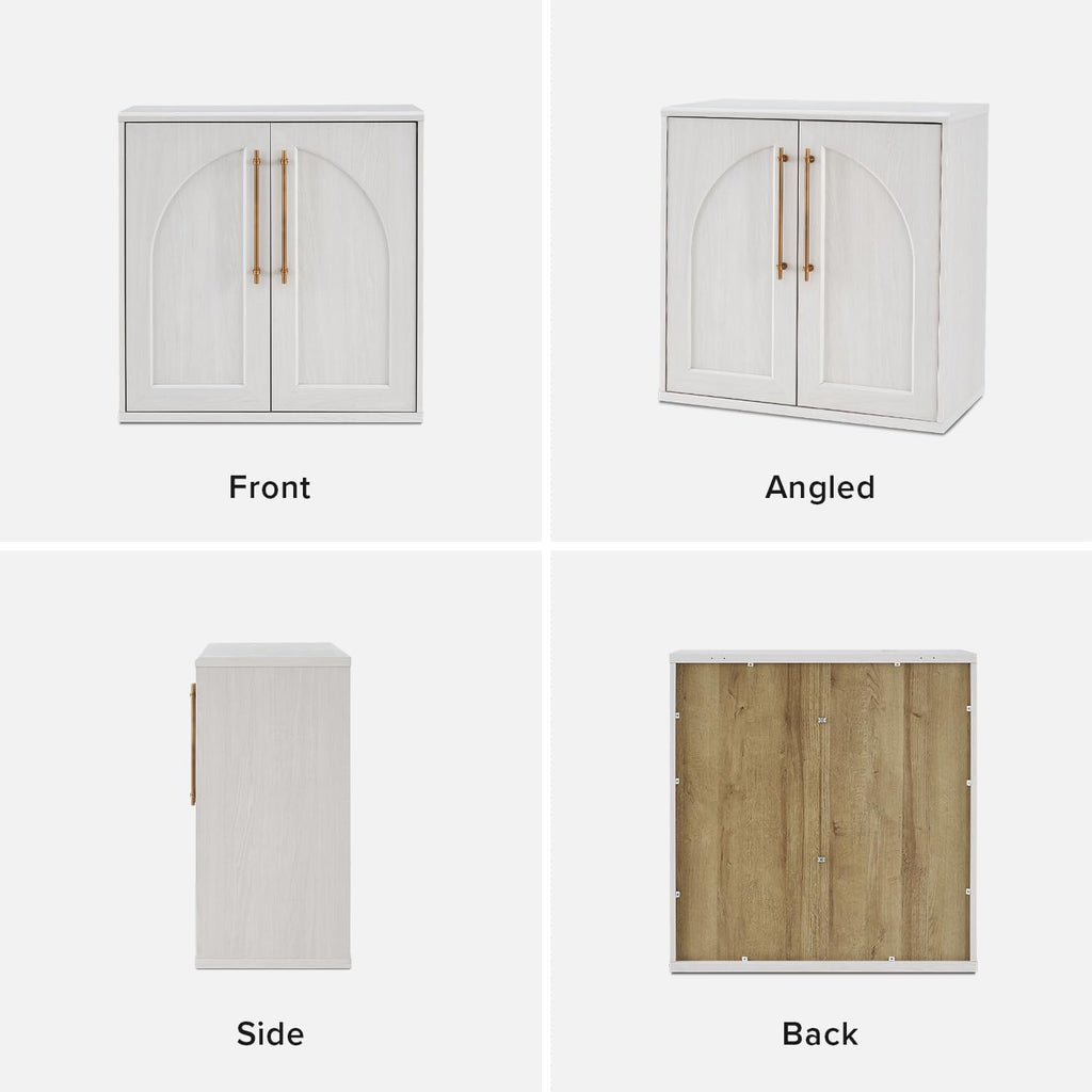 mopio Blake Storage Cabinet, Small Modular Accent Display Sideboard Buffet Cabinet with Storage, Media Console Credenza, for Kitchen, Coffee Bar, Pantry, Living Room (White Oak Arched, Single)
