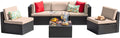 Devoko Patio Furniture Sets 6 Pieces Outdoor Sectional Rattan Sofa Manual Weaving Wicker Patio Conversation Set with Glass Table and Cushion (Beige)