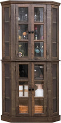 ALBAD 67 Inch Corner Curio Cabinets with Glass Doors 6 Tiers Tall Wood Display Cabinet for Dining Room Living Room Home Bar Ideal for China/Wine/Liquor/Collectibles, Retro Brown