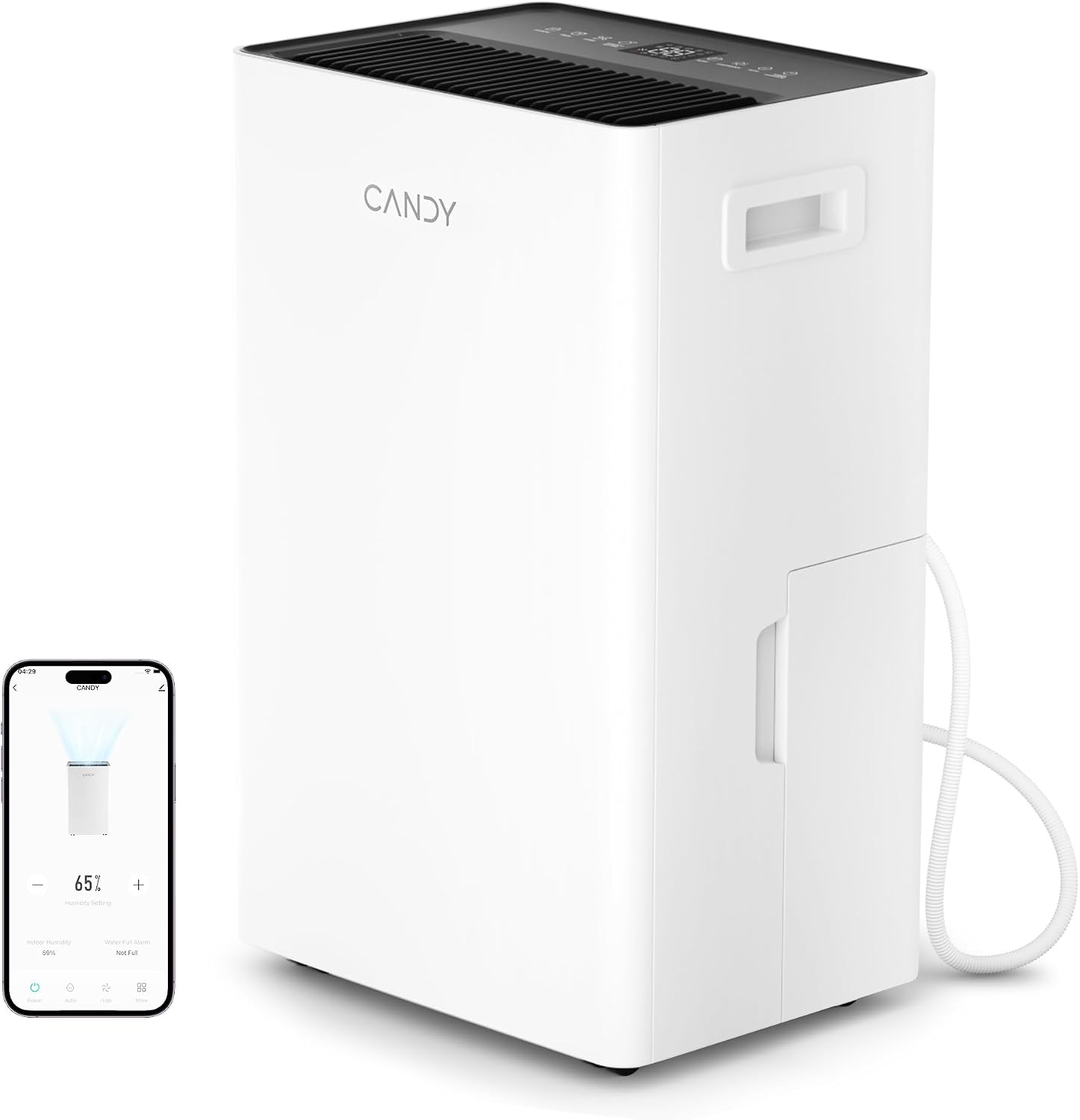 Candy 4500 Sq.Ft Dehumidifier for Basement,80 Pints Dehumidifiers for Home,Continuous/Sleep/Auto Mode,1.35 Gal Water Tank with Drain Hose,Portable & Wifi for Large Room,Bedroom,Bathroom,Garage,Laundry