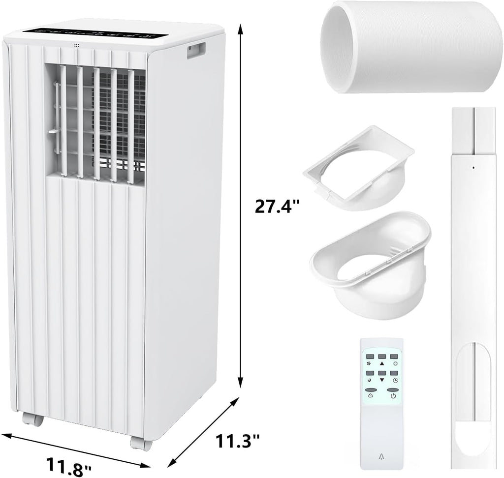 8,000 BTU Portable Air Conditioner with Remote, Dehumidifier, Fan Mode for Rooms Up to 350 Sq. Ft., 3-In-1 AC Unit with Timer & Window Kit, White