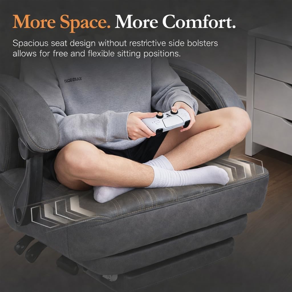 Dowinx Gaming Chair Breathable PU Leather Gamer Chair with Footrest Massage Lumbar Support, Big and Tall Ergonomic Reclining Computer Chair with Pocket Spring Cushion for Adults Teens (Grey)