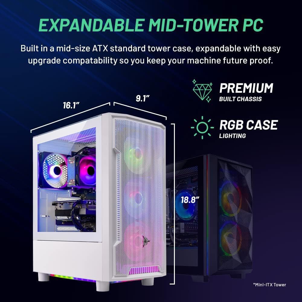 Skytech Gaming Archangel Desktop PC, Ryzen 7 5700 3.7 GHz (4.6GHz), AMD RX 9060XT 8GB, 1TB NVMe SSD, 32GB DDR4 RAM 3200, 650W Gold PSU, Wi-Fi, Win 11