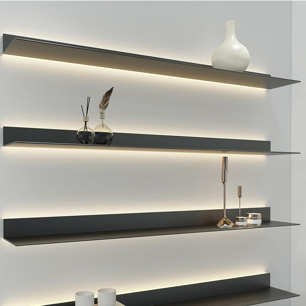 EMYJAY Light-Emitting Shelves，Wall Mounted Light-Emitting Shelves Floating Display Shelf Can Light Up The Room Various Decorations and Photo Frames (Color : Black, Size : 150x20x6cm)