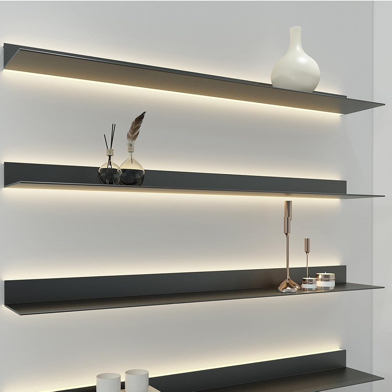 EMYJAY Light-Emitting Shelves，Wall Mounted Light-Emitting Shelves Floating Display Shelf Can Light Up The Room Various Decorations and Photo Frames (Color : Black, Size : 150x20x6cm)