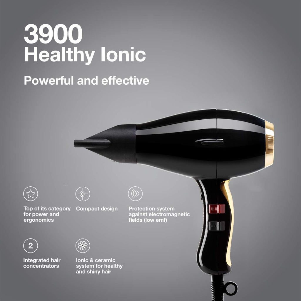 Elchim 3900 Healthy Ionic Ceramic Professional Hair Dryer with Powerful Airflow and Low EMF Technology - Black & Gold