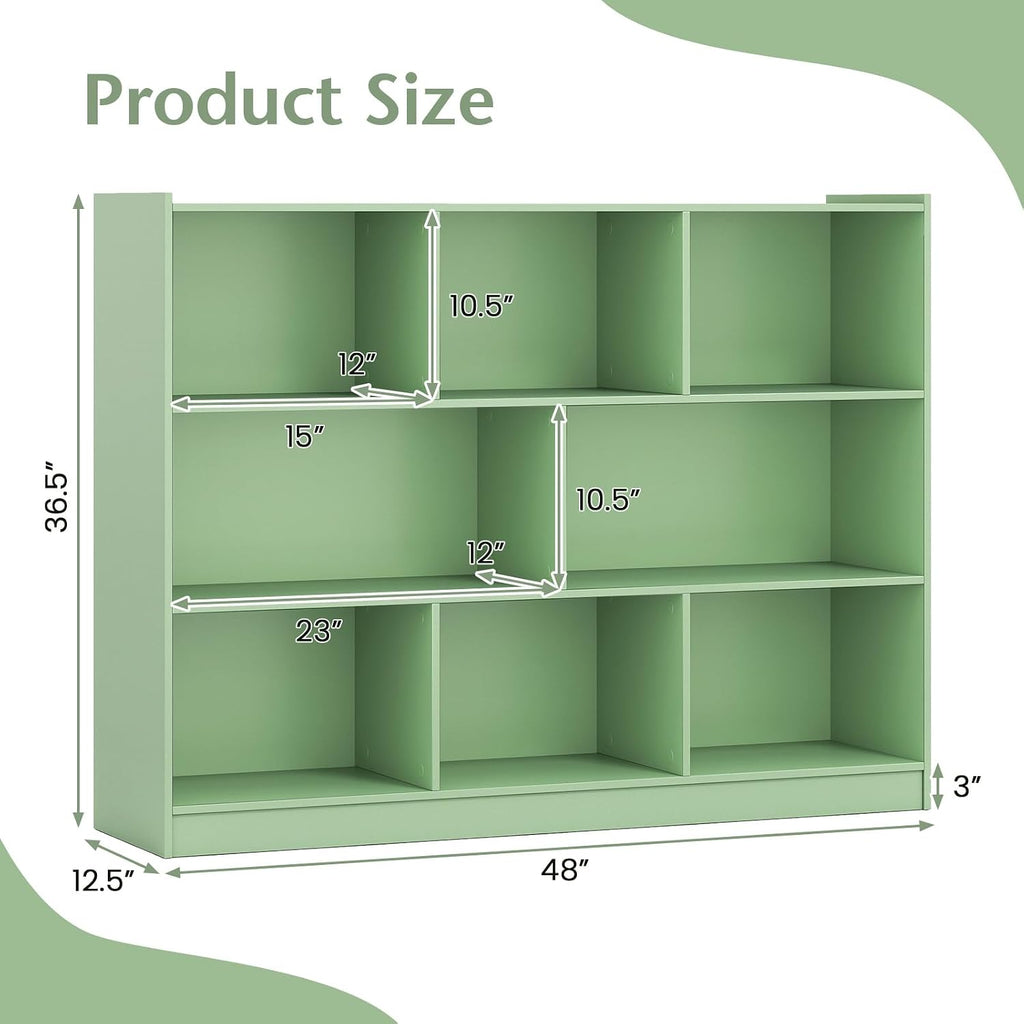 Giantex 8 Cube Bookcase, Freestanding 3-Tier Open Bookshelf, Modern Storage Display Cabinet, Wood Cube Storage Organizer for Living Room, Kid's Room, Mint Green