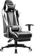 GTPLAYER Gaming Chair with Footrest, Ergonomic Computer Game Desk Chair, Reclining Gamer Chair Seat Height Adjustment, Swivel Rocker with Headrest and Lumbar (White)