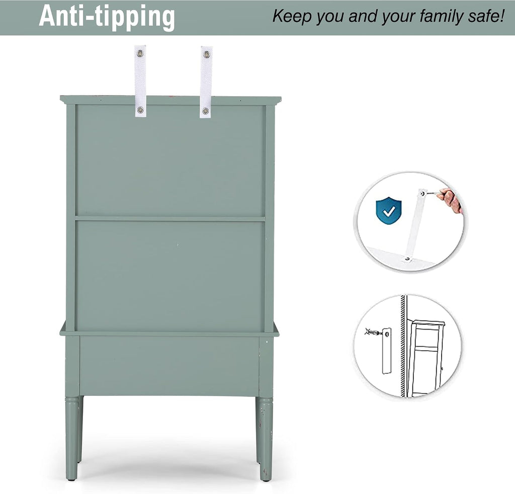 PHI VILLA Accent Cabinet with Glass Doors, Kitchen Storage Cabinet with Drawers, Display Cabinet for Living Room