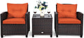 Tangkula 3 Pieces Patio Furniture Set, PE Rattan Wicker 3 Pcs Outdoor Sofa Set w/Washable Cushion and Tempered Glass Tabletop, Conversation Furniture for Garden Poolside Balcony (Orange)