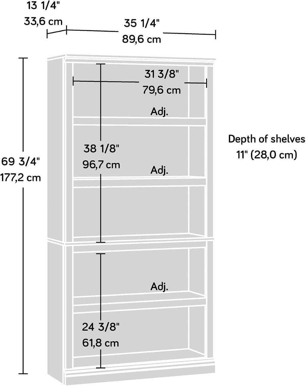 Sauder 5 Tier Book Shelf Wooden Bookcase Multipurpose Bookshelf for Home Office, Living Room, in Pacific Maple
