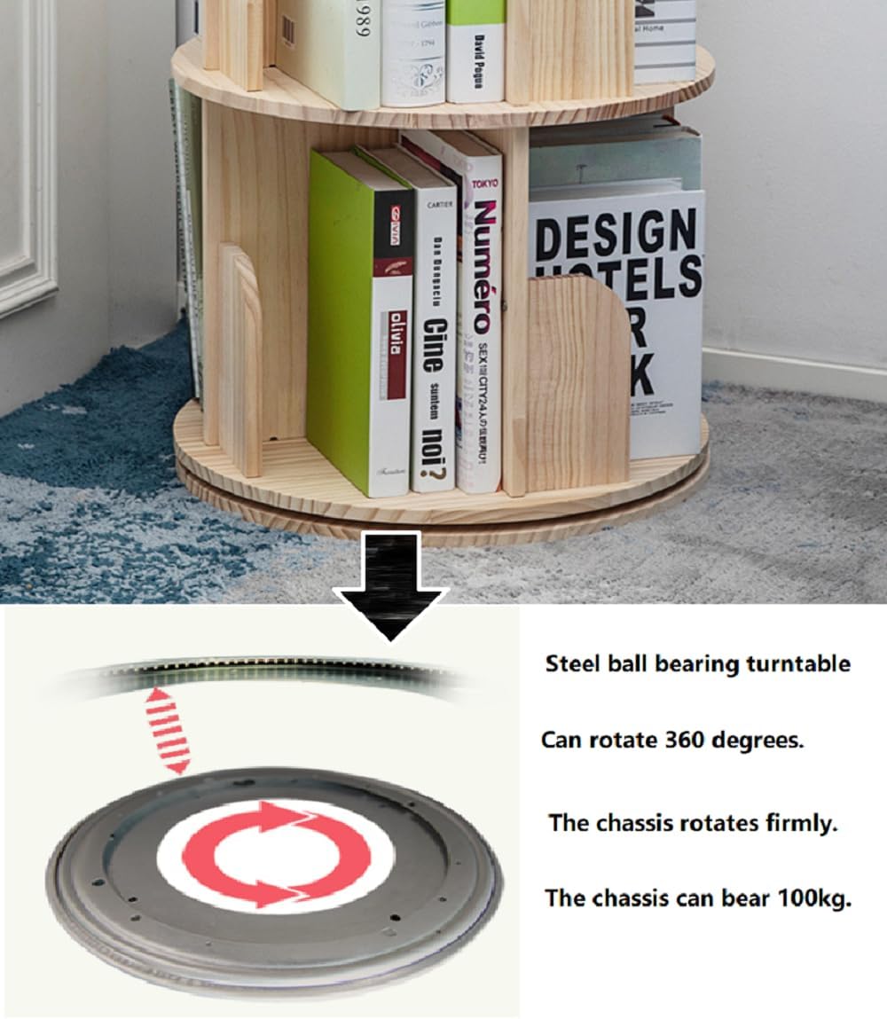 Heehee Wooden Rotating Bookshelf 360 Display Floor Standing Bookcase Storage Rack for Kids&Adults Multi-Functional Bookshelf Organizer (5-Tier)