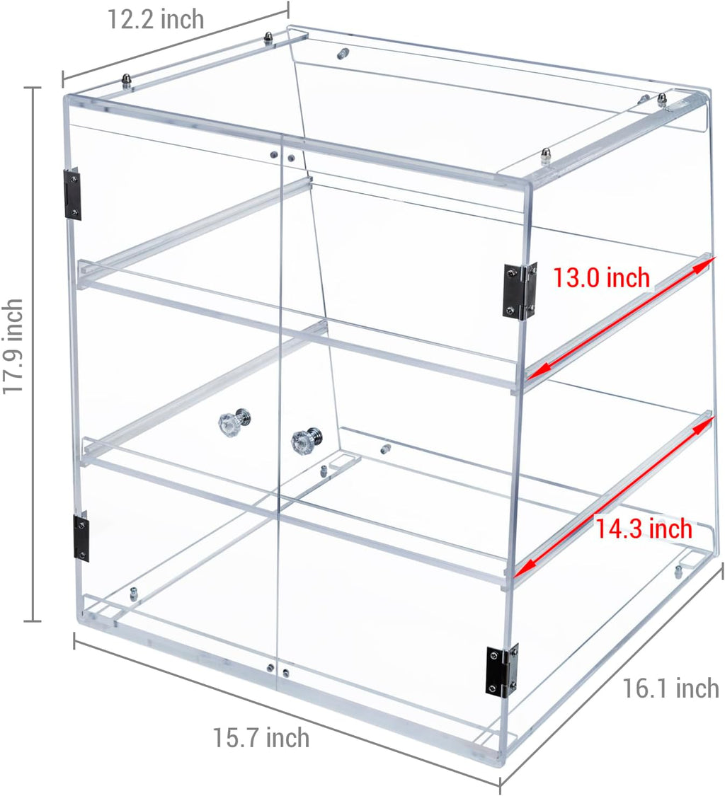 MyGift Pastry Display Case,Cookie Display, Professional-Grade Retail Bakery Display Case,3 Tier Premium Clear Acrylic Bread Box,with Removable Trays and Magnetic Rear Doors for Home or Commercial Use