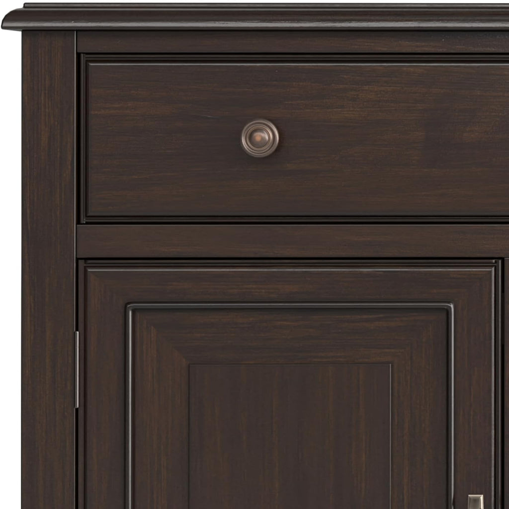 SIMPLIHOME Connaught Buffet - 67 inch Wide Solid Wood 4 Door Sideboard Cabinet in Dark Chestnut Brown, Traditional Dining Room Storage for Kitchen or Living Room with 2 Drawers and Adjustable Shelves