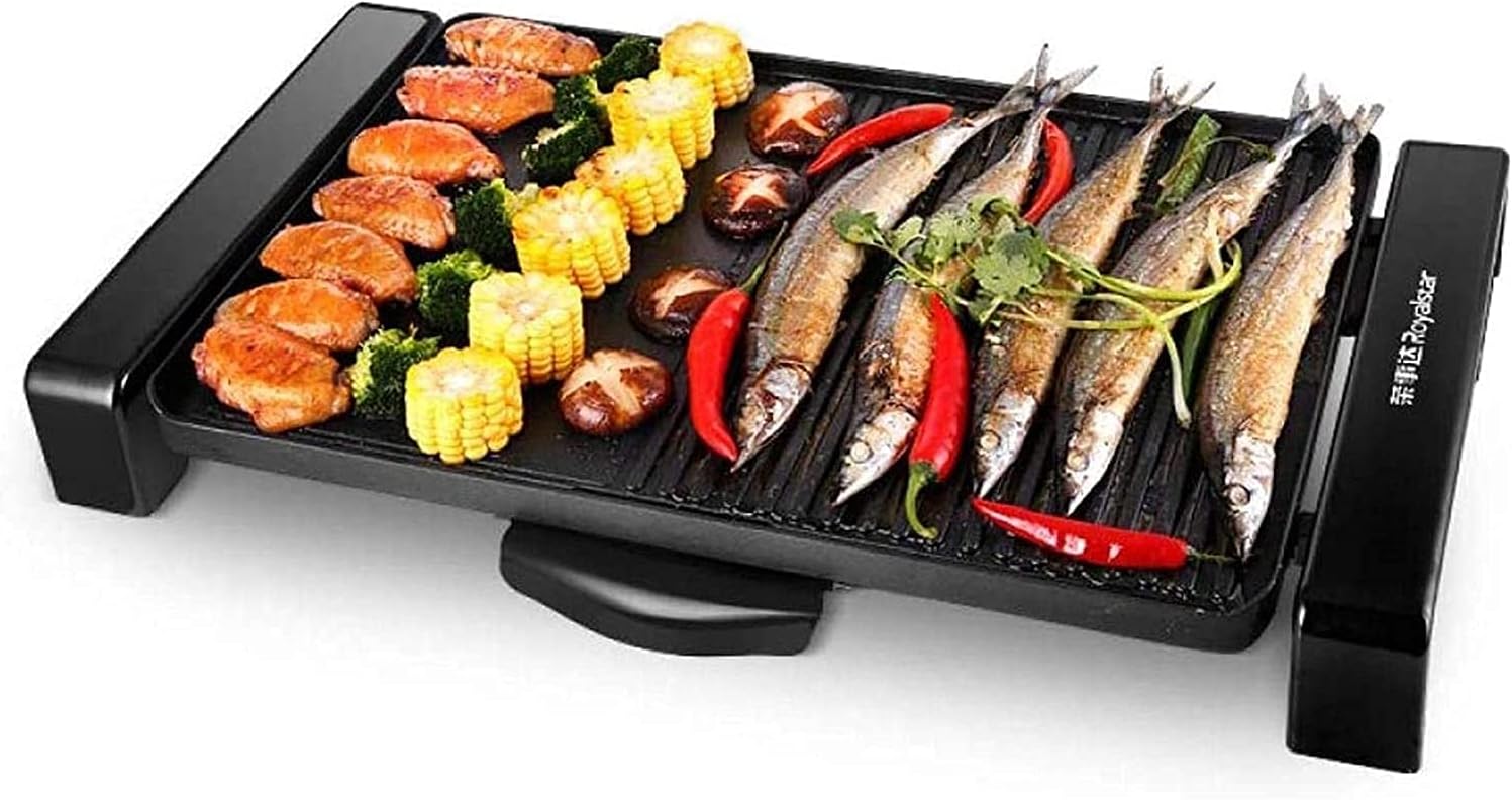Electric BBQ Grill Indoor Electric Grill Multifunction Healthy Home Smokeless Non-Stick Barbecue Grilled Bakingpan Large Capacity Multi-Function Pot 1800W,Electric Teppanyaki for Camping, Fryi