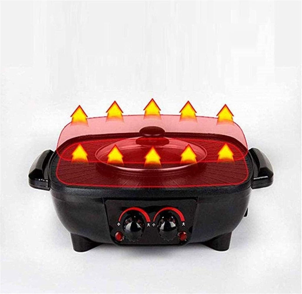 Electric BBQ Grill Indoor Electric Grill Square Black Dual Control Soup Roast Smoke Free Non-Stick Pan Electric Baking Pan Household Barbecue Dish Electric Hot Pot 1500W [Energy Class A],Port