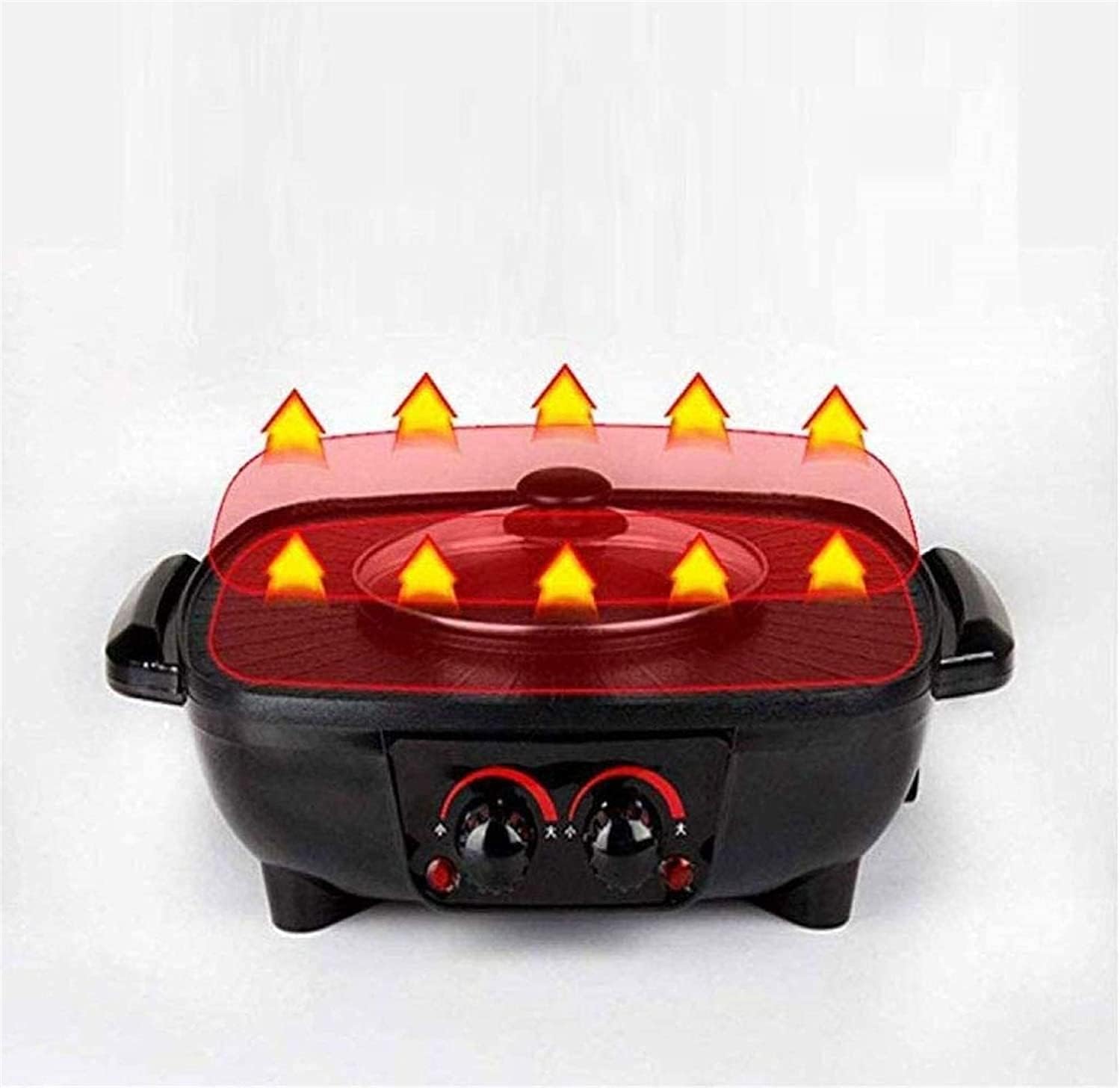 Electric BBQ Grill Indoor Electric Grill Square Black Dual Control Soup Roast Smoke Free Non-Stick Pan Electric Baking Pan Household Barbecue Dish Electric Hot Pot 1500W [Energy Class A],Port