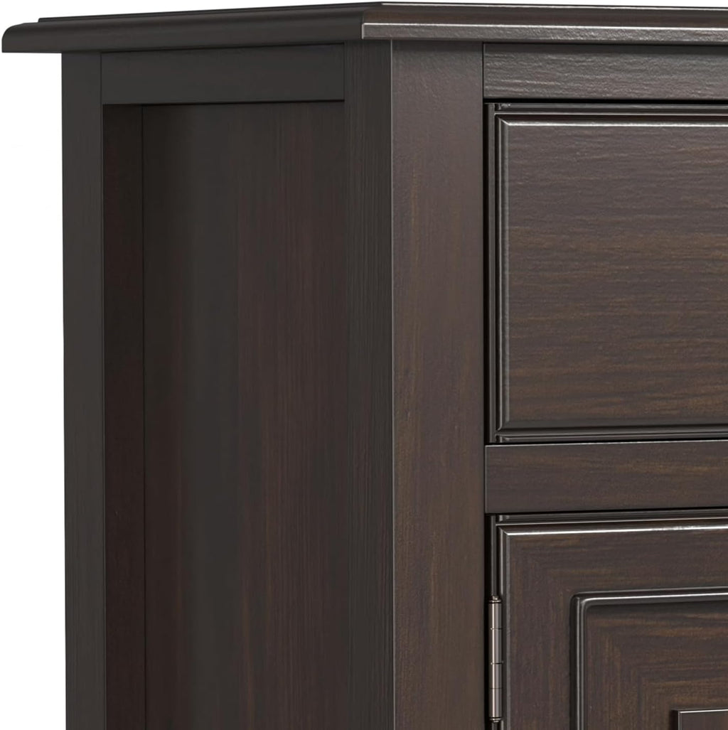 SIMPLIHOME Connaught 51-inch Wide Solid Wood Storage Cabinet in Chestnut Brown for the Entryway, Mudroom, 3 Drawers and Adjustable Shelves, Traditional Style, Space-Saving Design