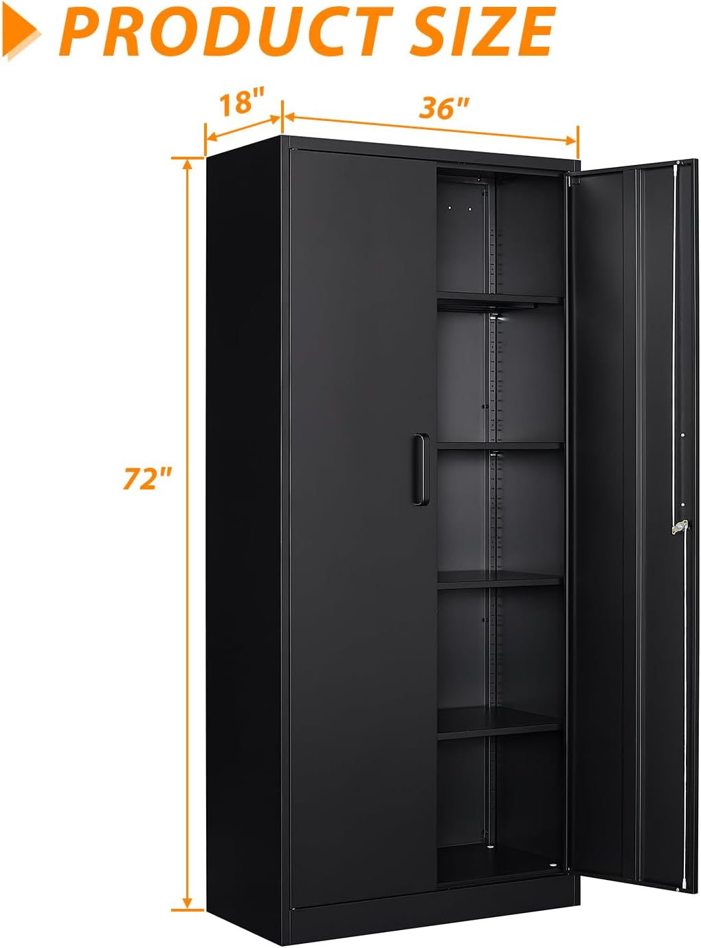 72' Tall Metal Storage Locking Cabinet With 2 Doors and 4 Adjustable Shelves for Home, School, Gym, Garage Storage