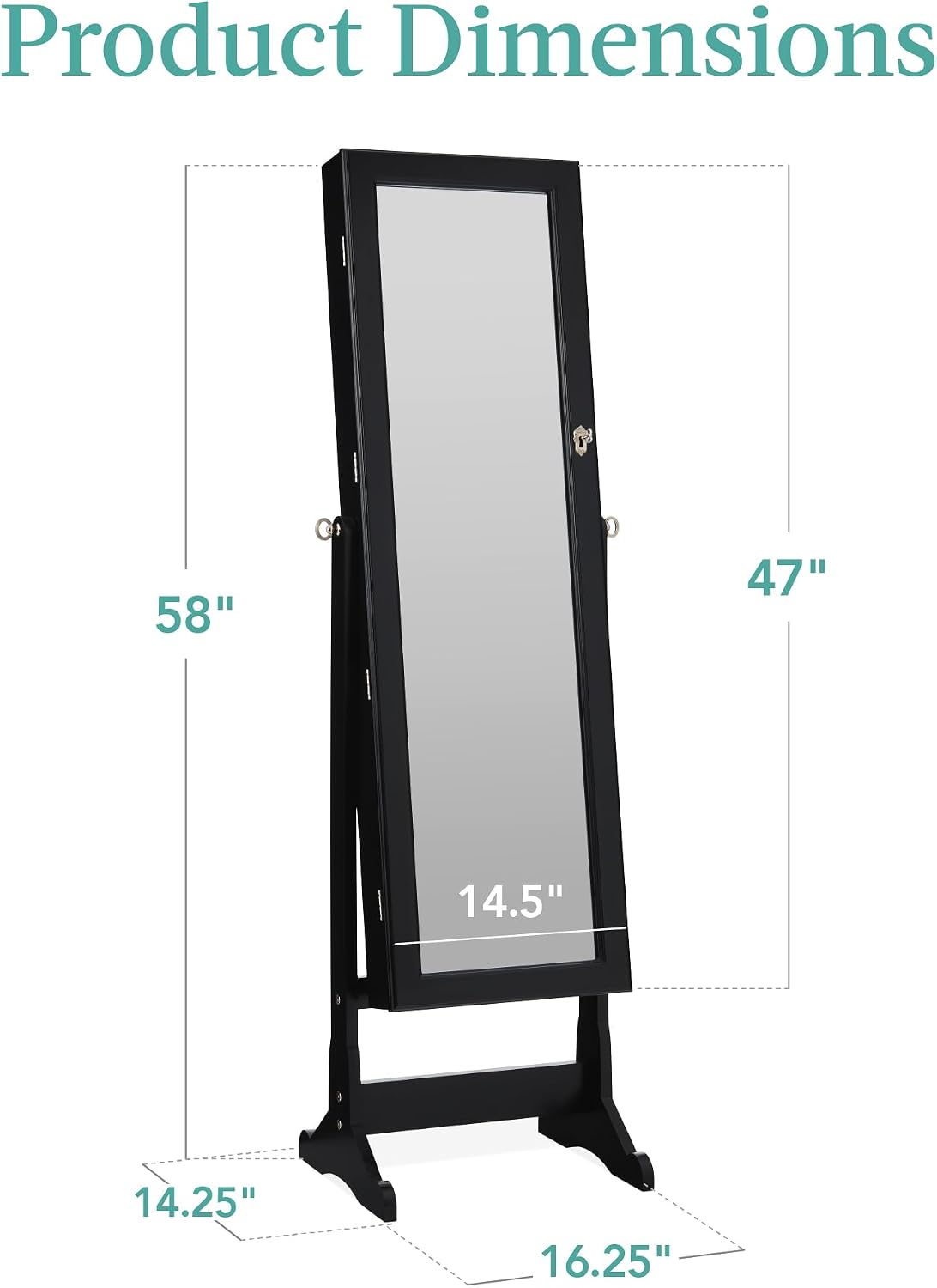 Best Choice Products Freestanding Jewelry Armoire Cabinet, Full Length Standing Mirror, Lockable Makeup Storage Organizer, w/Velvet Lining, 3 Angles, Lock, Accessory Pouch, 5 Shelves - Black