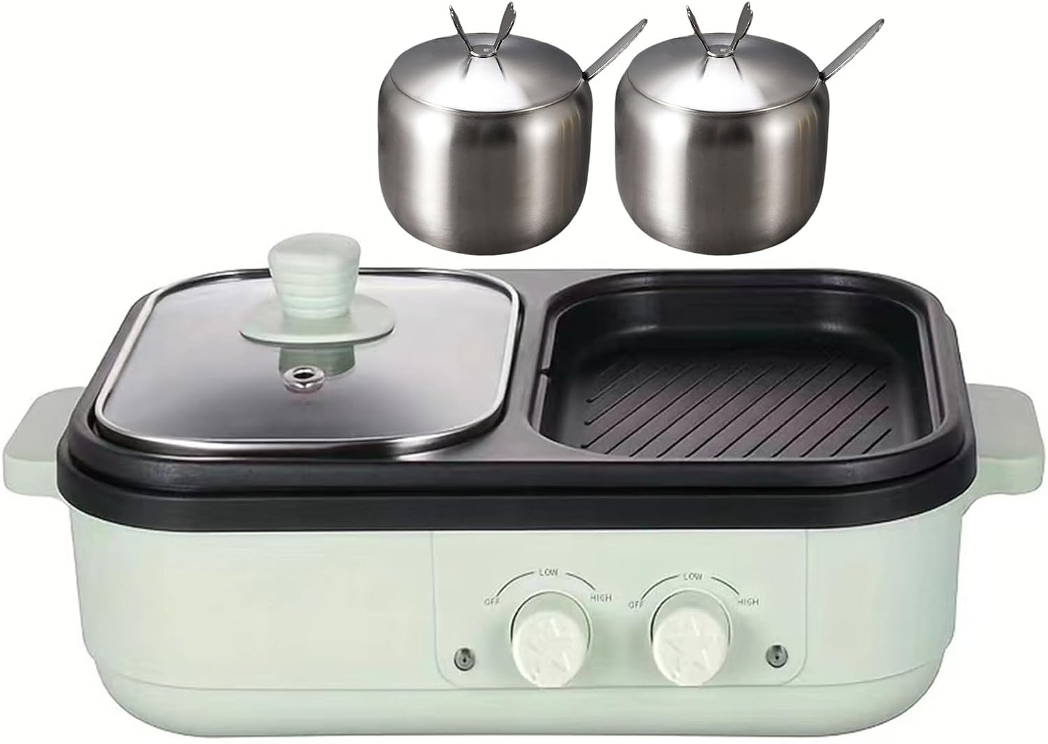 Electric Nonstick Frying Pans And Shabu Hot Pot | With Distributor | Electric Two-Speed Fire Power Contact Grills | Griddle Hotpot Electric Oven For Cooking,green