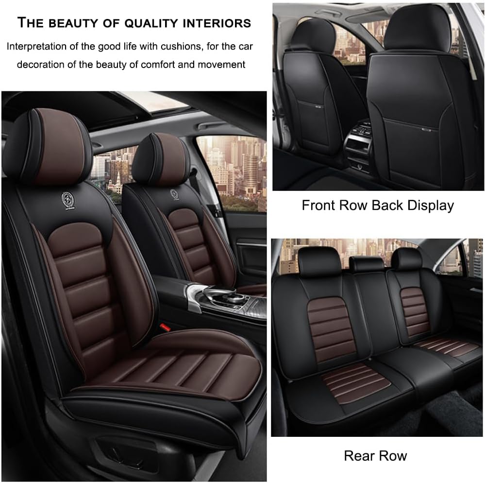5 Seat Covers for Infiniti G35 2003-2010 Leather Car Seat Covers Waterproof Soft Car Seat Protectors Comfort Premium Automotive Seat Covers with Airbag（Standard,Black+Coffee）