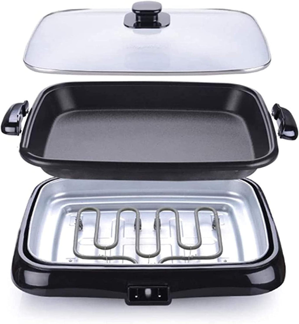 Electric Grill Indoor Household Multi-Function Grilled Fish Plate Barbecue Hot Pot Grilled Fish Oven Electric Tray Commercial Rectangular Smokeless Pan,Portable Nonstick Griddle
