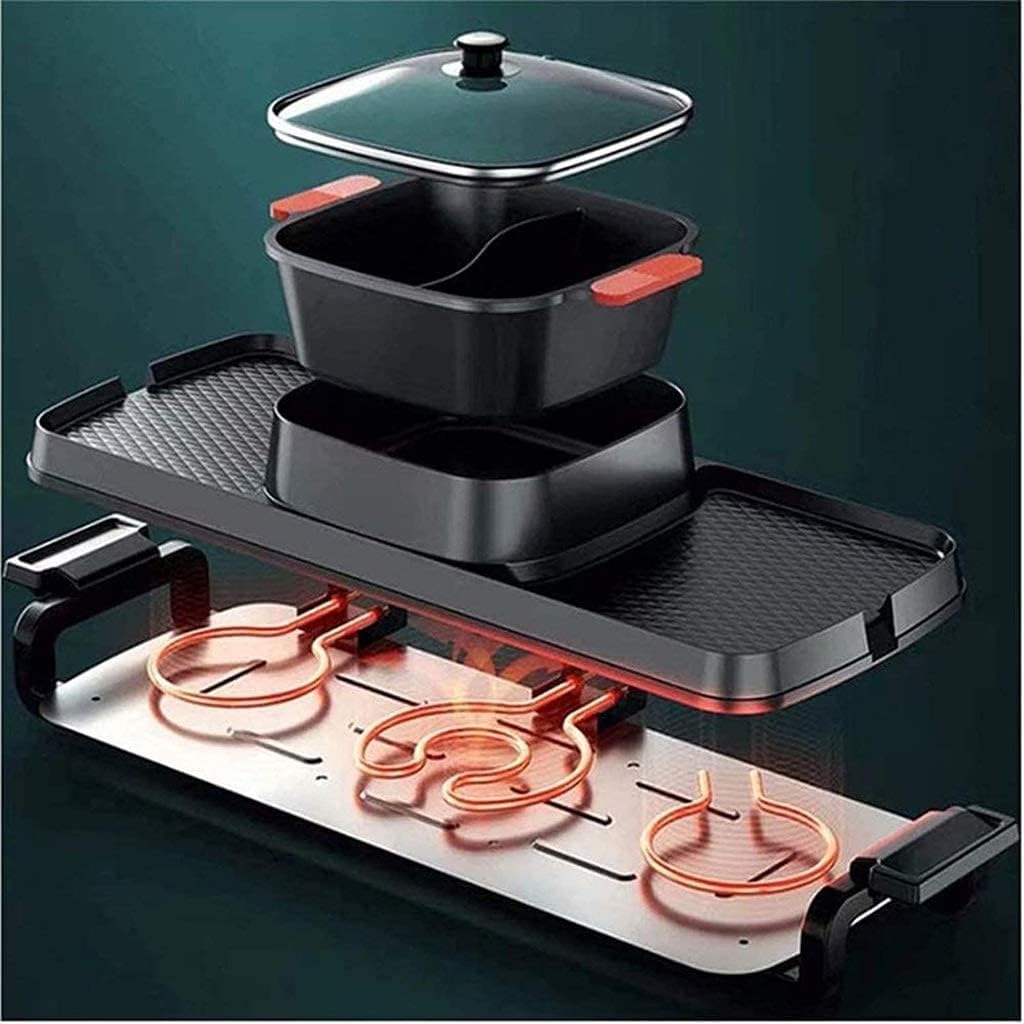 Electric BBQ Grill Indoor Indoor Electric Barbecue Hot Pot Grill Smokeless Bakeware Grilled Hot Pot Large Non-stick Barbecue Machine Kebab Grill Korean