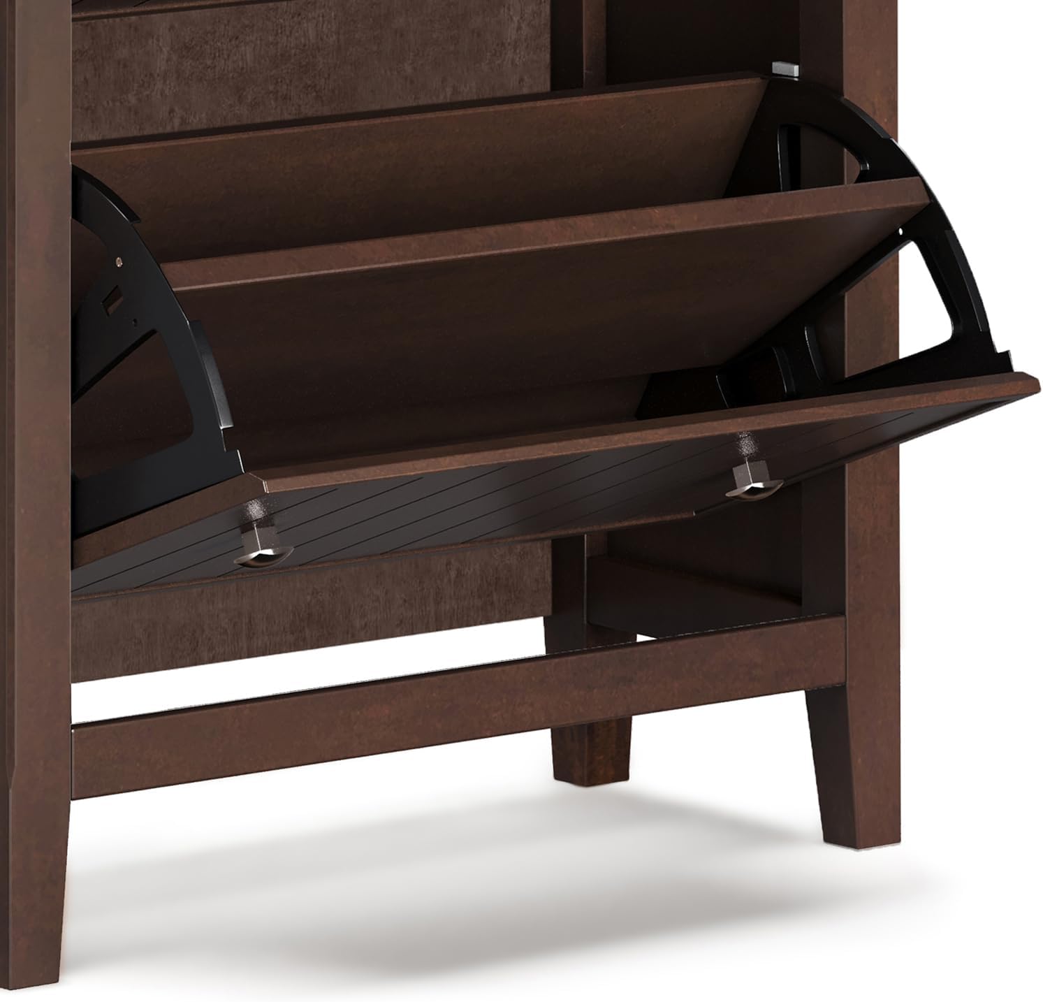 SIMPLIHOME Acadian Storage Cabinet - 32 inch Wide Solid Wood Entryway Shoe Storage Cabinet in Brunette Brown, Transitional Tilt-Out Shoe Organizer for Hallway with Drawer and Brushed Nickel Hardware