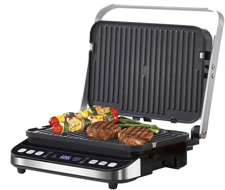Electric Contact Grill Digital Griddle and Press, Optional Waffle Maker Plates, Opens 180 Degree Barbecue