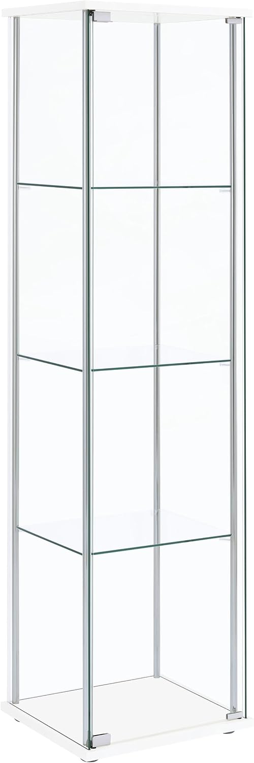 Coaster Home Furnishings - Bellatrix - Glass - 3-Shelf Curio Cabinet with Metal Frame, One Door, and Black Hardware - Living Room - 64-Inch - White - 951072